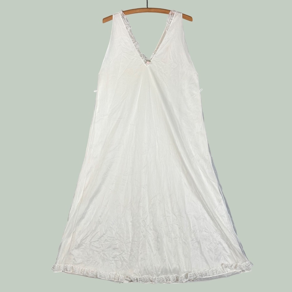 Jenelle of California Vintage Ivory Nylon Tricot Lace Nightgown Slip Dress L